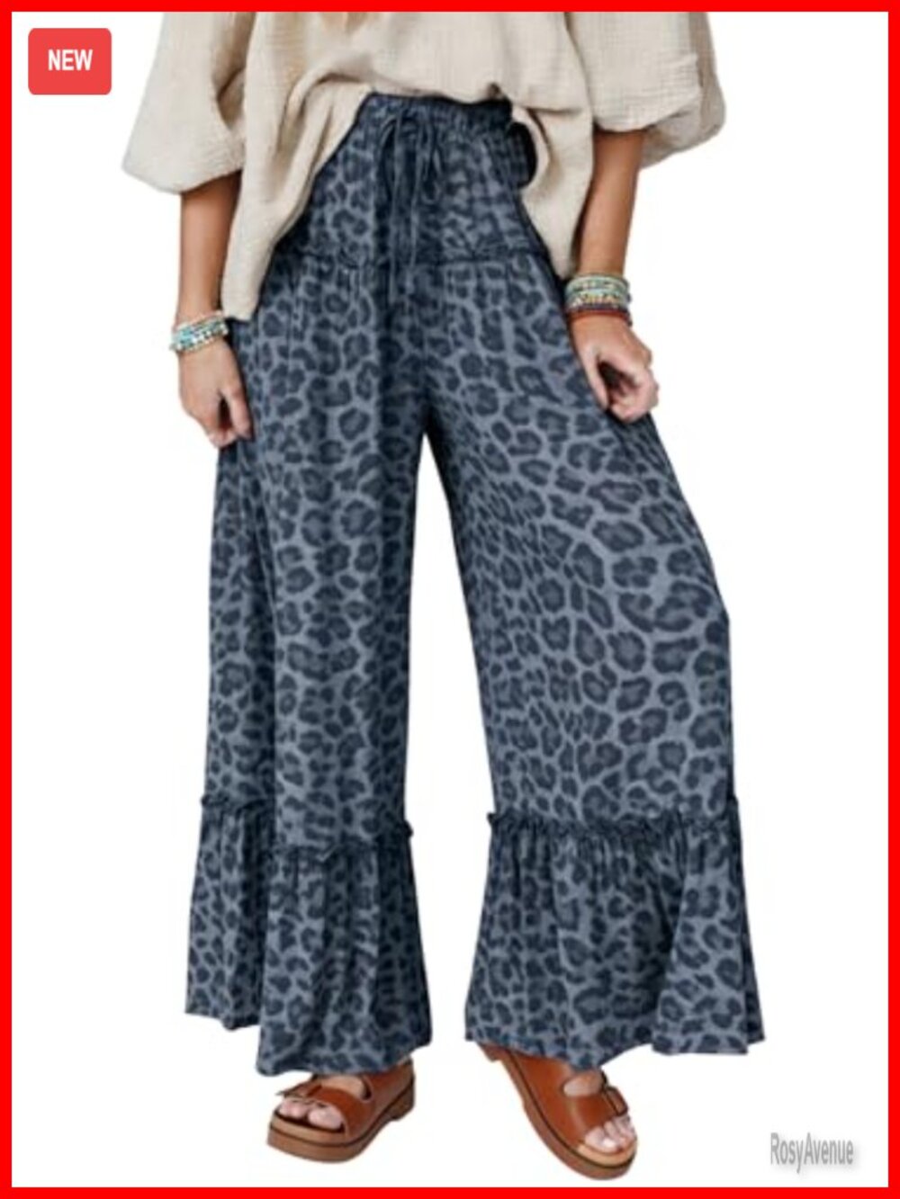 Wide Leg Drawstring Casual Pants Polyester Elastane Flowy Trousers